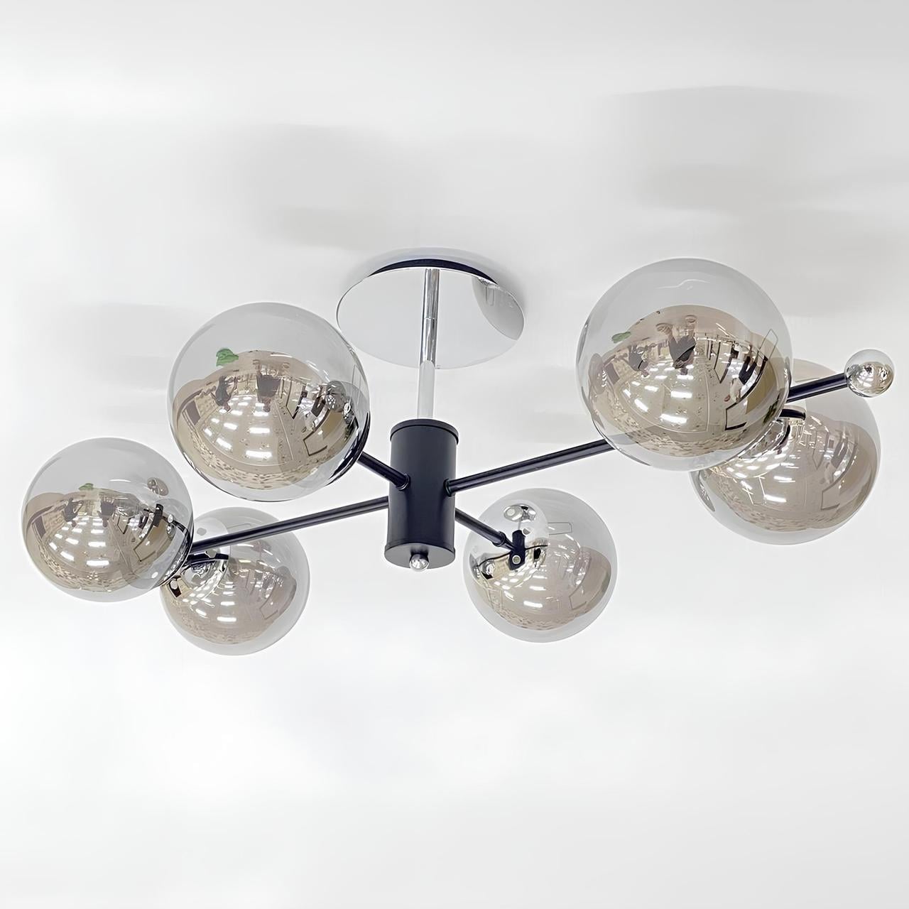 Люстра Valeso на шесть стеклянных плафонов под лампу Е27 Черный/Хром (91191/6)