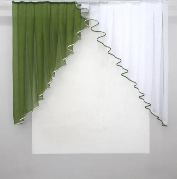 Ламбрекен на кухню шифон 150х130 см Оливковый/Белый (00к 59-771)