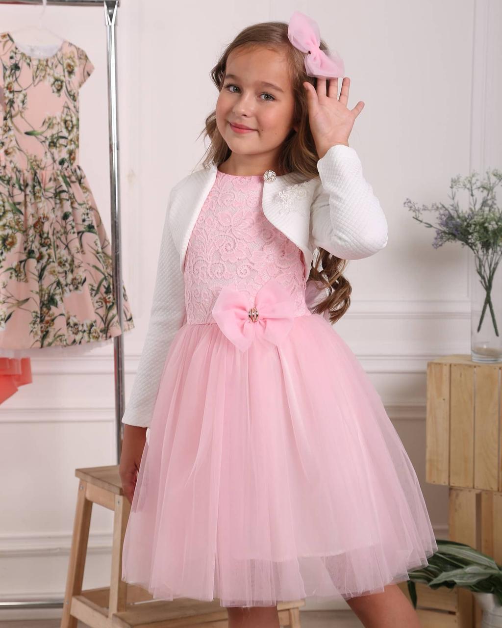 Платье праздничное для девочки с болеро 128 см Розовый - фото 7