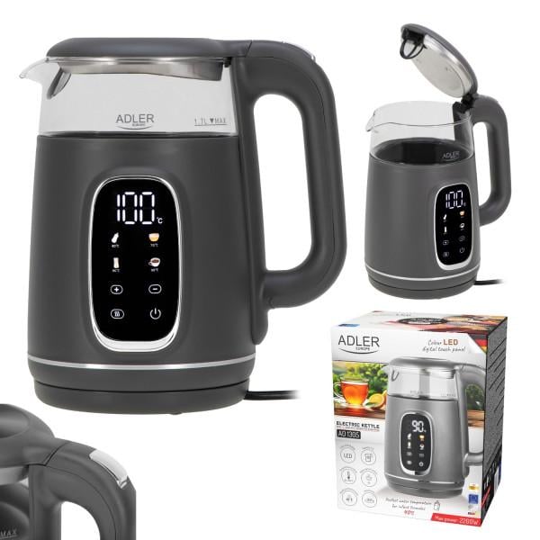 Электрочайник Adler AD 1305 стеклянный с установкой температуры 2200 Вт 1,7 л Grey (AD1305GS) - фото 6
