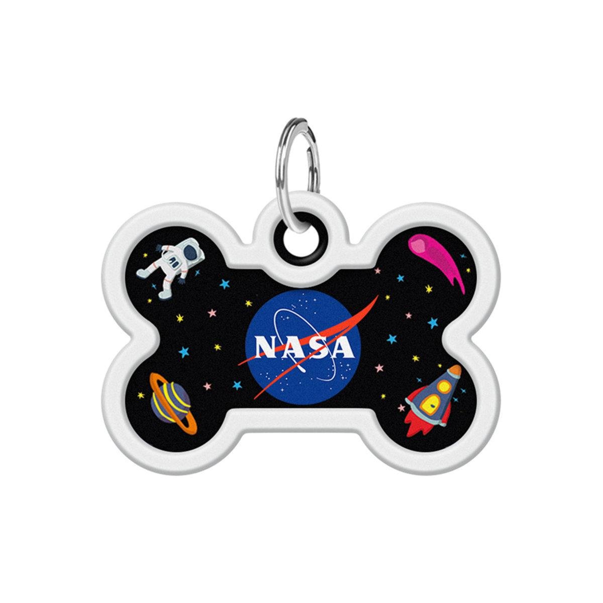 Адресник металевий для собак і котів Waudog Smart ID NASA з QR паспортом кістка 40х28 мм (0640-0147 Col)