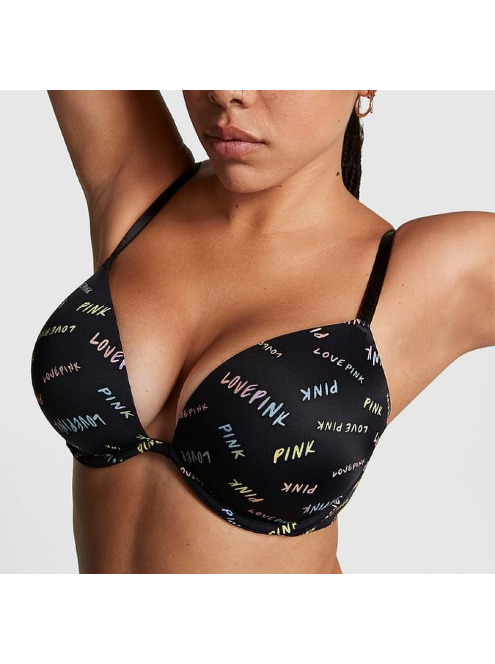 Бюстгальтер з супер пуш ап Victoria's Secret Wear Everywhere Super Push-Up Bra з написами 75A Чорний (19362610)