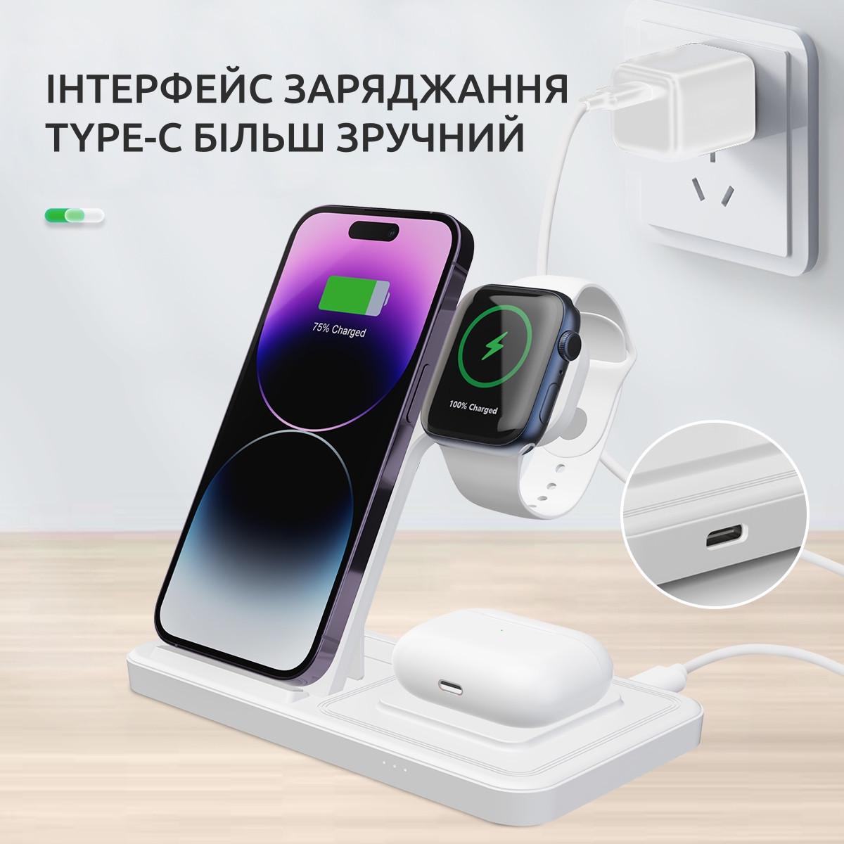 Док-станція бездротова складана QINETIQ T288 3в1 23W для Apple Iphone Apple watch Airpods (2291002793) - фото 8