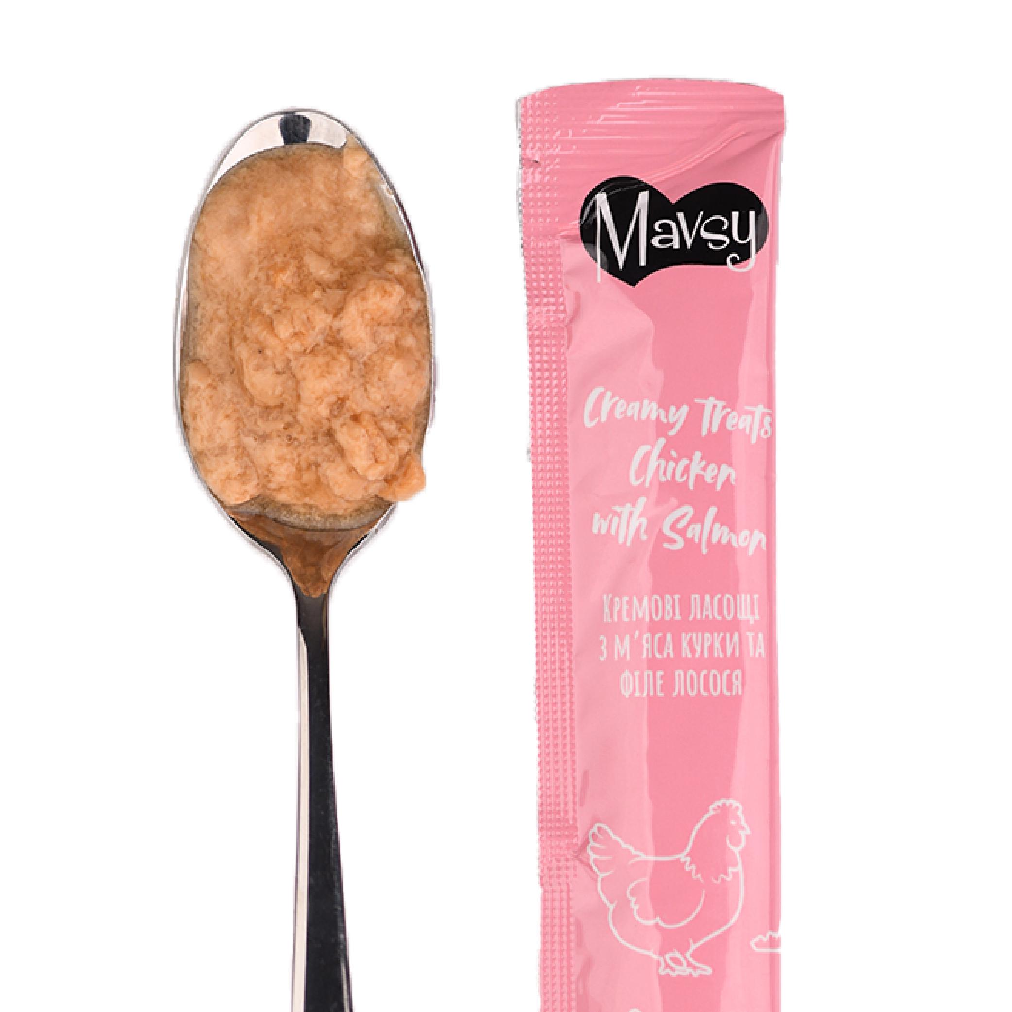 Ласощі кремові для котів Mavsy Creamy Lickable Treats Chicken with Salmon з м’яса курки та філе лосося 15 г 5 шт. (MAVSY03) - фото 3 Ласощі кремові для котів Mavsy Creamy Lickable Treats Chicken with Salmon з м’яса курки та філе лосося 15 г 5 шт. (MAVSY03) - фото 3