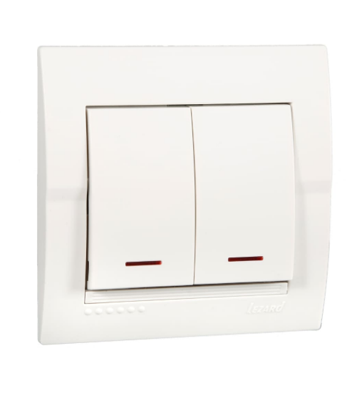 Выключатель двухклавишный Lezard Deriy с подсветкой Белый (26325657)