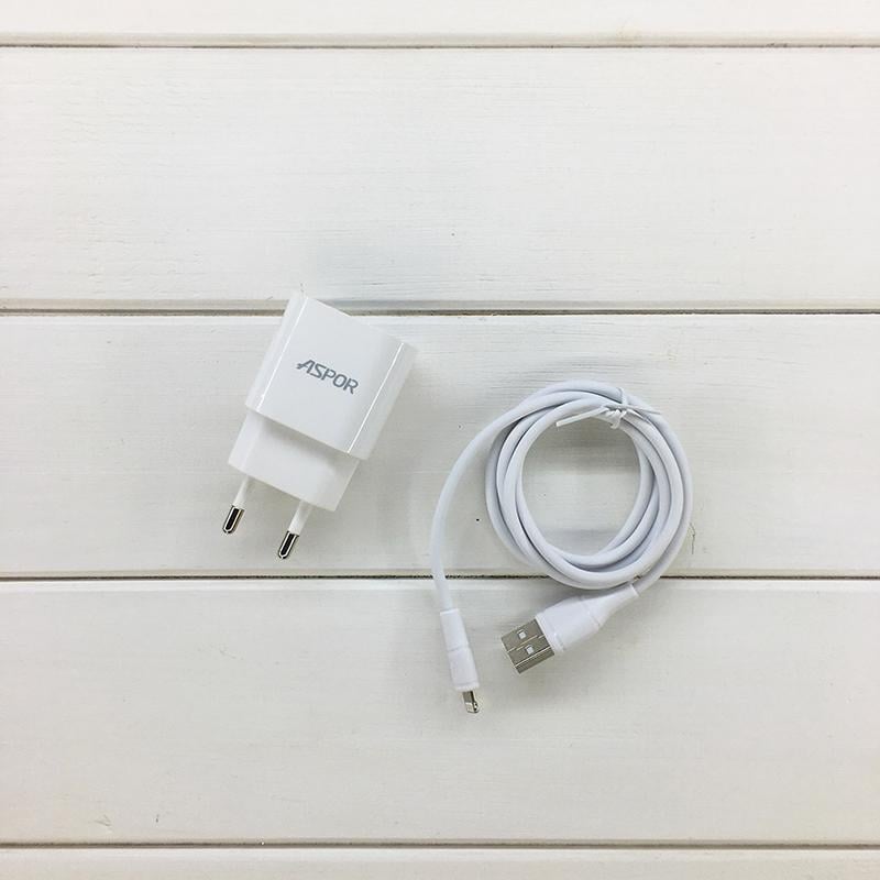 Сетевое зарядное устройство Aspor A818 Plus 2.4A iQ USB кабель Lightning Белый (925029)
