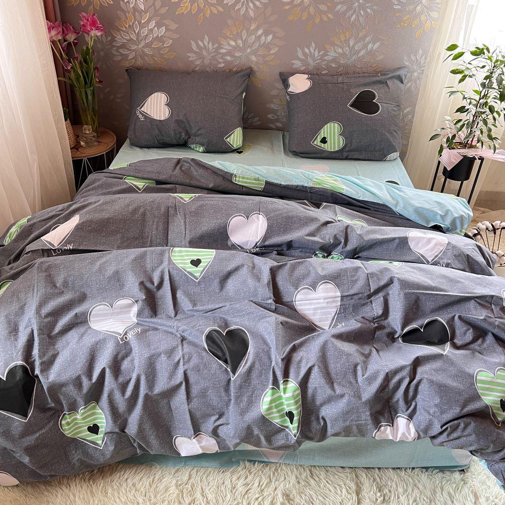 Комплект постельного белья Сердца хлопковый двуспальный 180x220/50х70 см Серый (19140929)