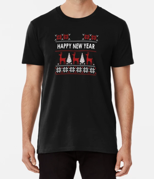 Футболка мужская новогодняя Stedman с принтом Happy New Year Олени Елки М Черный (НГ78-2)