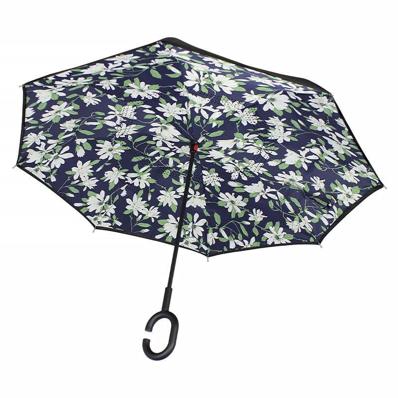 Зонтик обратной сборки Lesko Up-Brella Лилии механические (2907-13278)