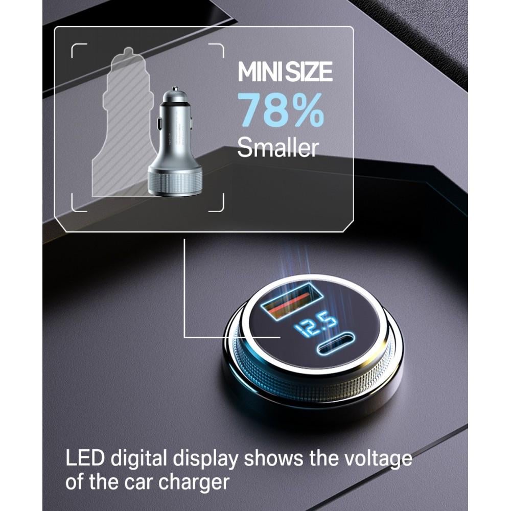 Зарядний пристрій автомобільний ASOMETECH USB Type-c/USB qc 3.0 з дисплеєм Metall 54W (25397460) - фото 9