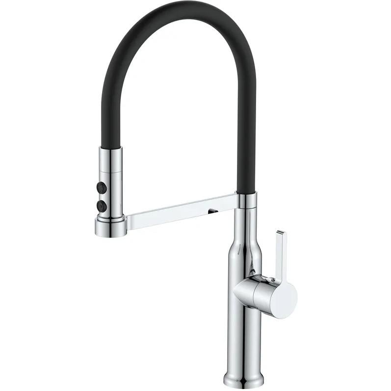 Смеситель кухонный MIXXUS Premium Pull 017 с гибким изливом Хром/Черный (OL-MI8277)