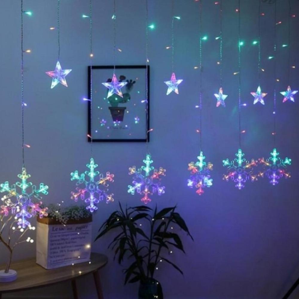 Гирлянда Снежинки 140LED 3,2 м разноцветная от электросети (9133-034)