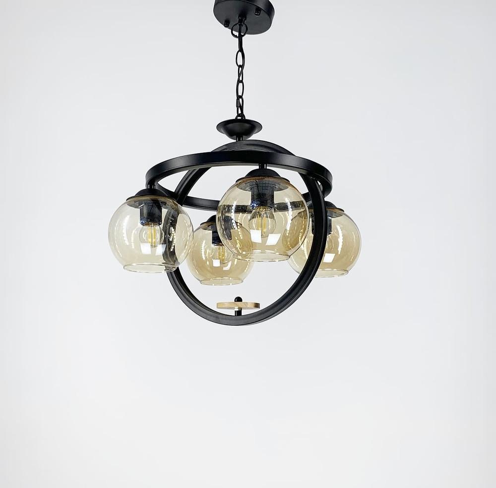 Люстра в стиле лофт с деревянной фурнитурой на 4 плафона (12125/4)