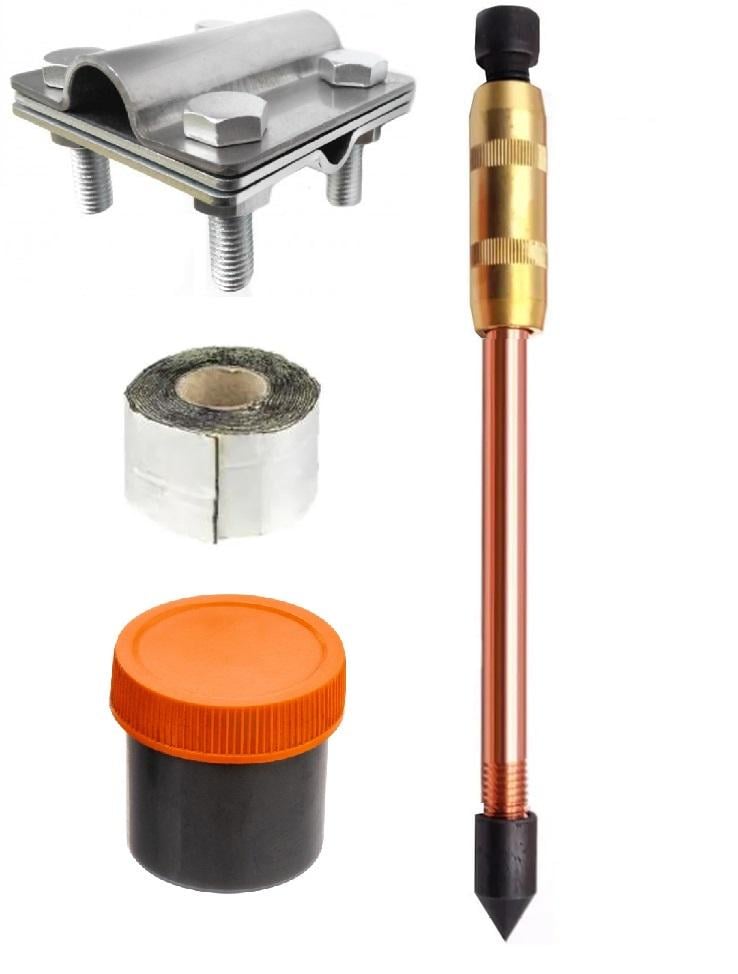 Комплект заземления Hrom омедненный d 14,2 мм1,5 м с токопроводящей пастой и антикоррозионной лентой (26393804)