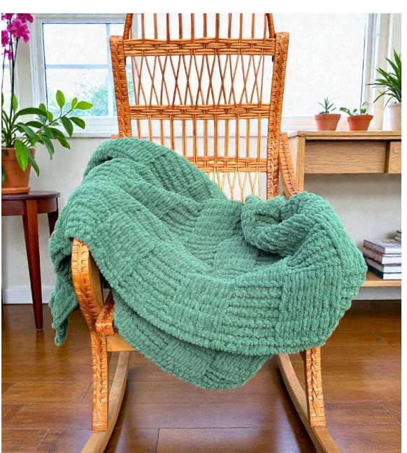 Плед Шахматная доска из плюшевой пряжи Alize Puffy 150х190 см Зеленый - фото 2 Плед Шахматная доска из плюшевой пряжи Alize Puffy 150х190 см Зеленый - фото 2