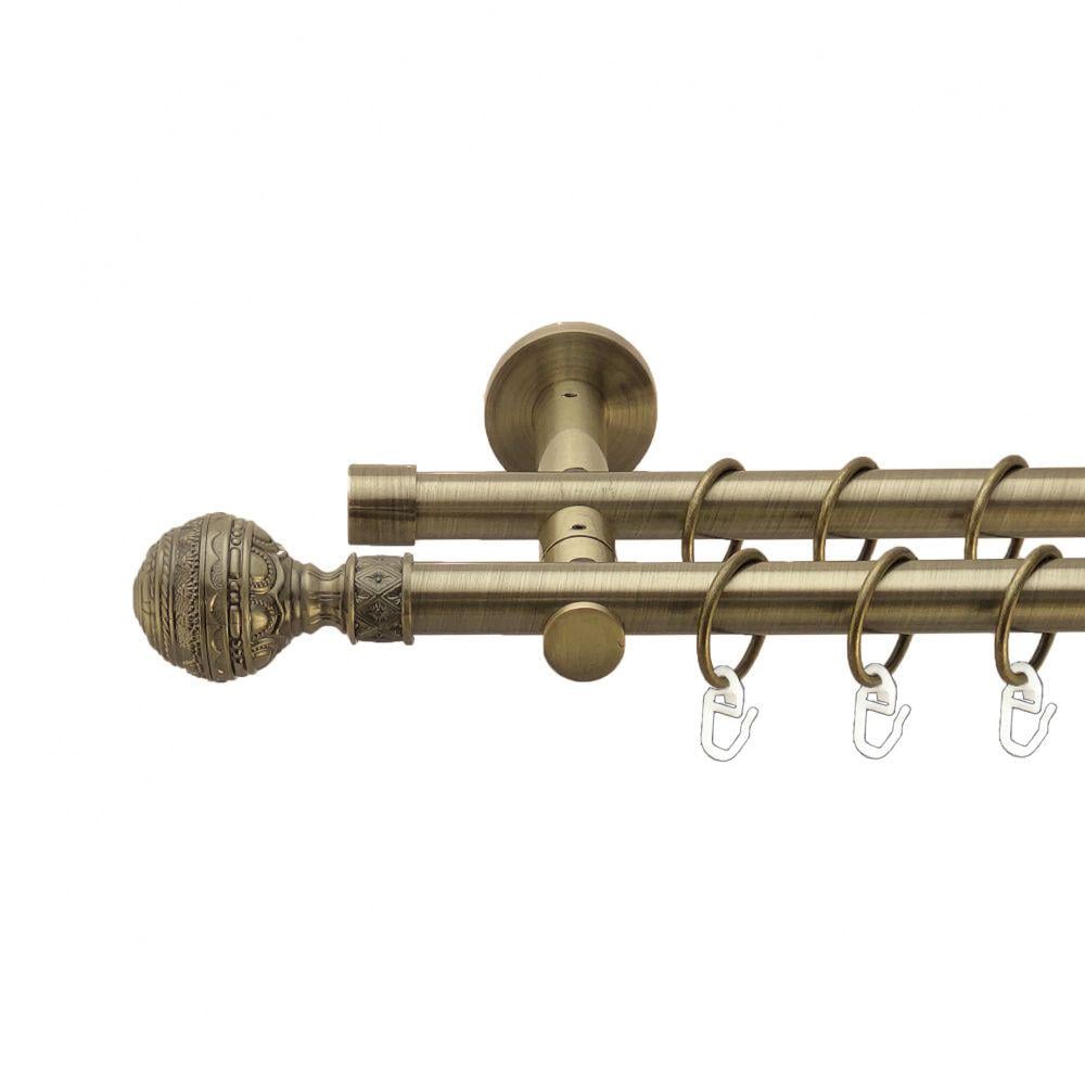 Карниз металевий Orvit Арабеска дворядний реверсивний/гладка труба/кільце металеве Антик 19/19 мм 160 см (00-00013308)