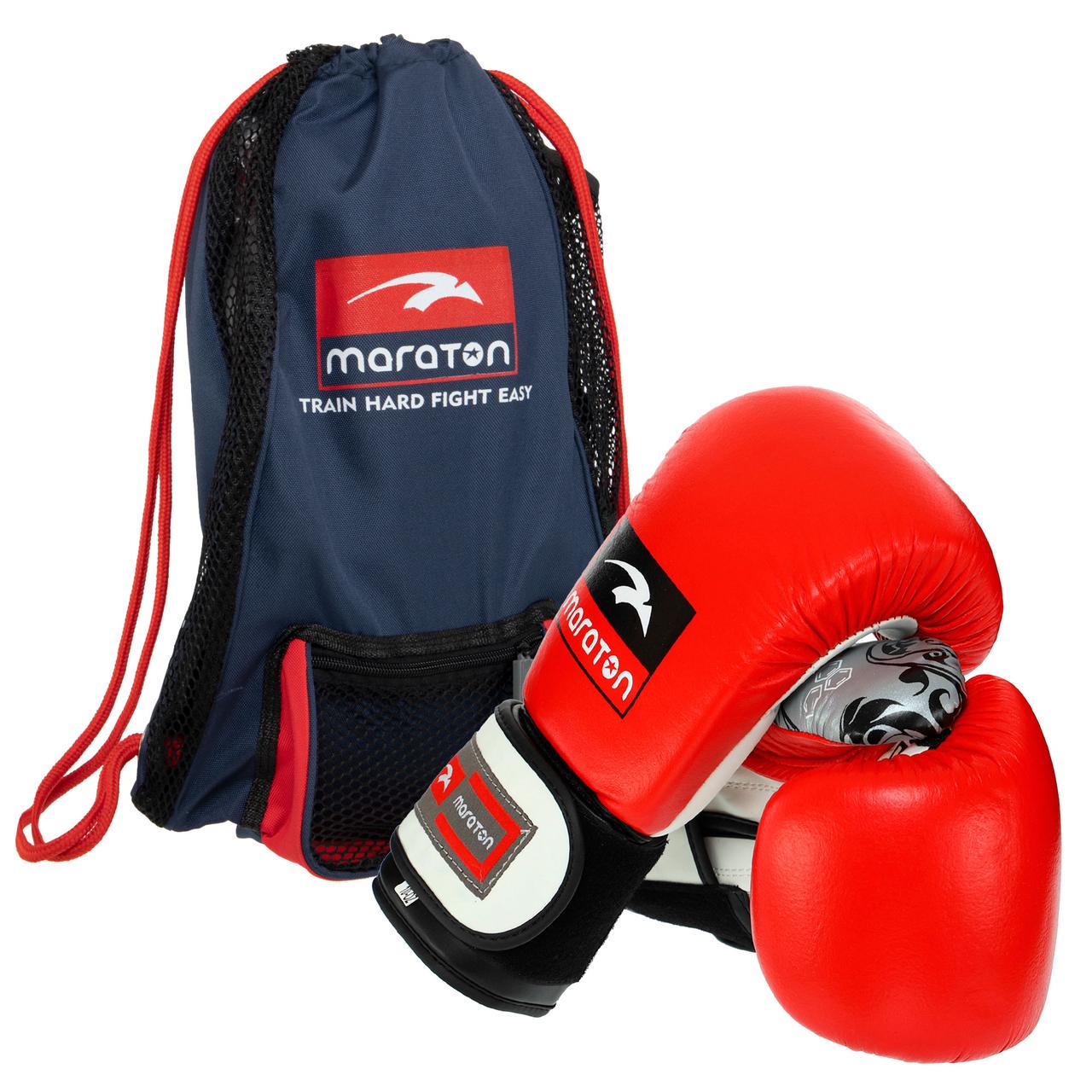 Набор боксерский Maraton DMAX Перчатки и сумка-мешок кожаный 14 oz Красно-белый (MRT-C4)