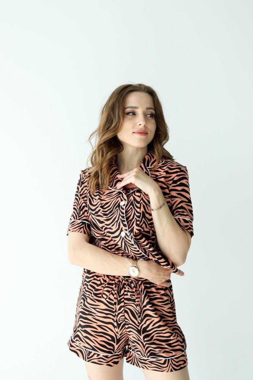 Піжама жіноча НЛ з кантом сорочка і шорти M/L супер софт (11078682)