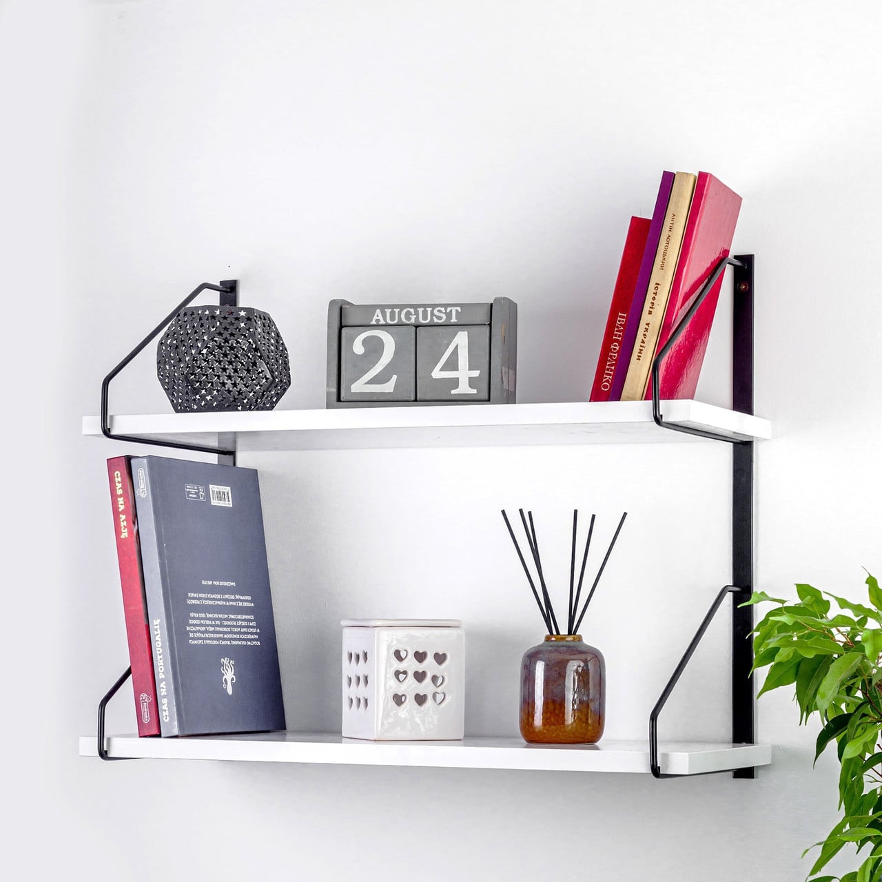 Настенная полка Adore Décor двойная 22х60х48 см Черный/Белый (1742990750)