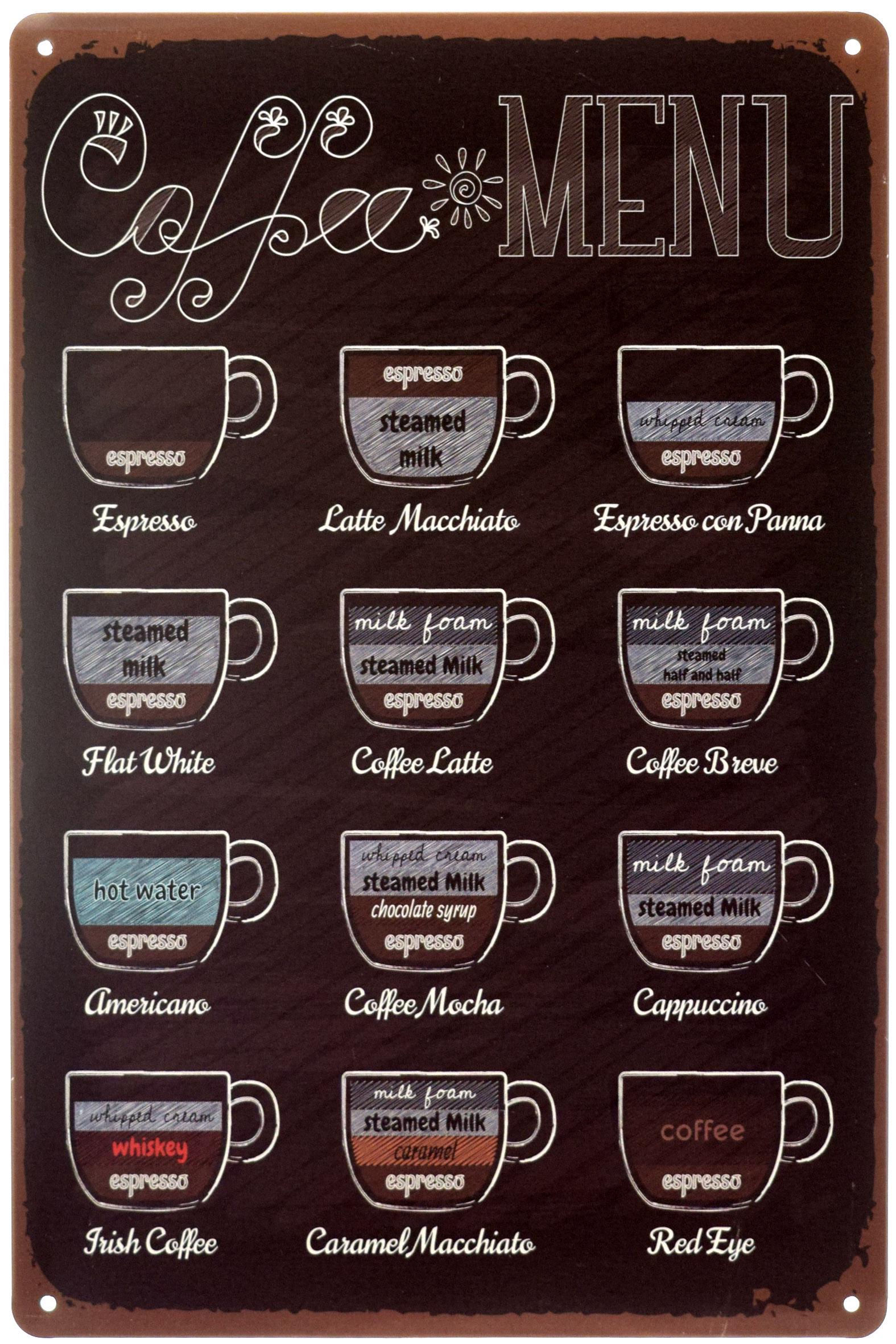Табличка металлическая Кофе Меню/Coffee Menu 20x30 см - фото 1