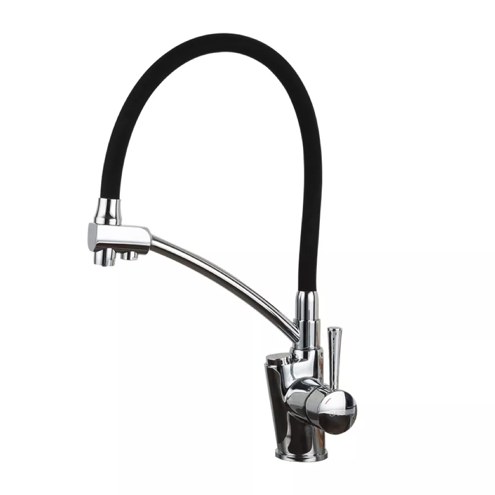 Змішувач для кухні на дві води Gappo G4398-11 з гнучким виливом Чорний/Хром (SQ-1037424)