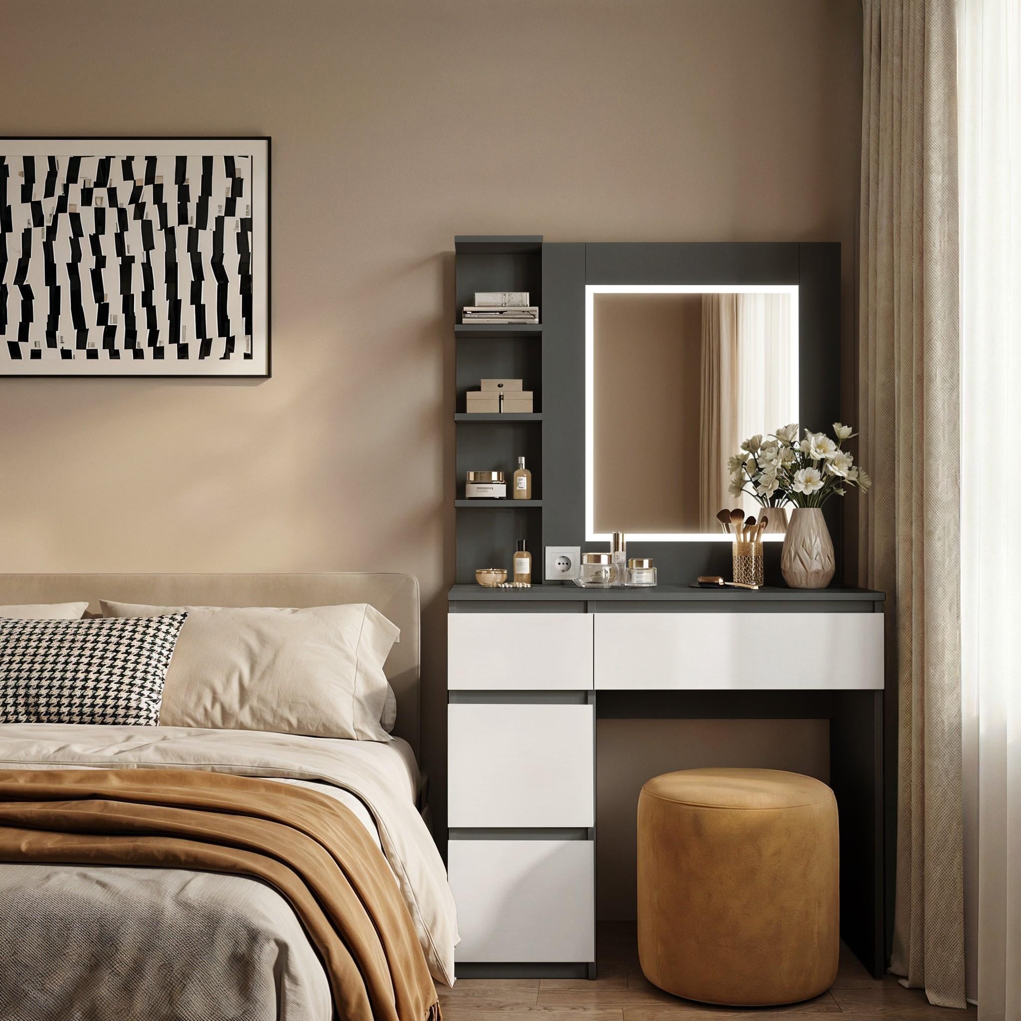 Туалетный столик с LED-подсветкой STPP4L 900x500x1600 мм Графит/Белый