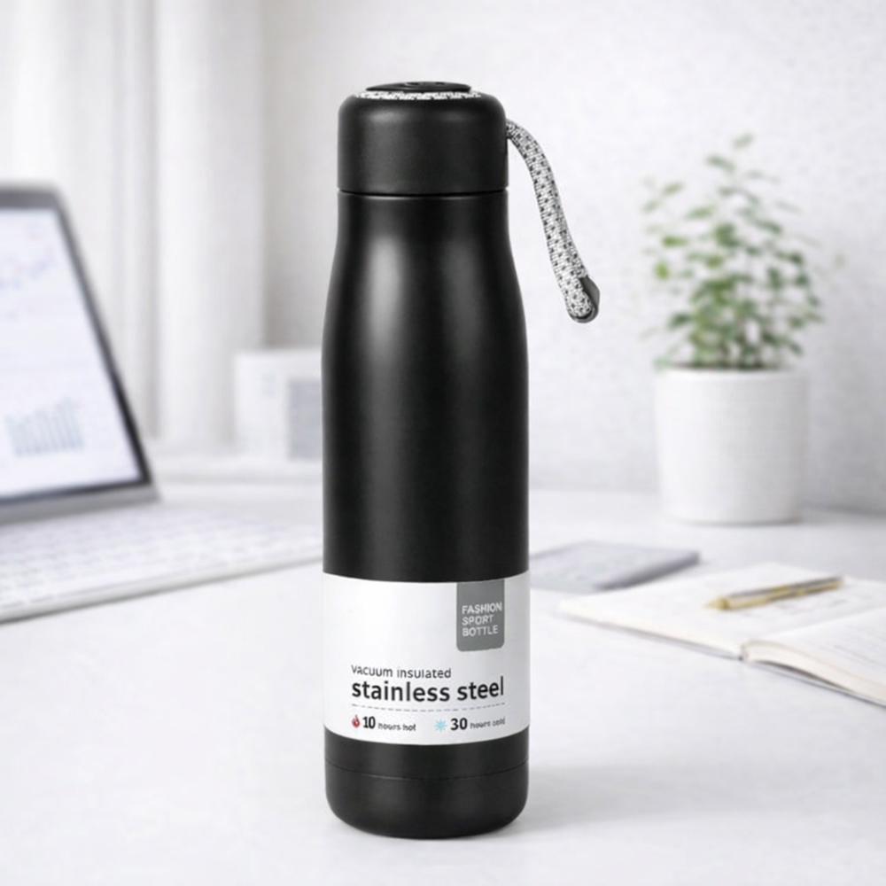 Термос спортивный вакуумный 124698 500 мл из нержавеющей стали 304 со шнурком Черный