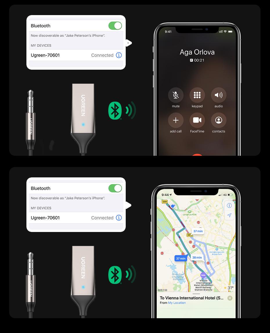 Адаптер UGREEN Bluetooth 5.3 приемник USB-3,5 мм minijack с микрофоном AUX стерео Черный (70601) - фото 12