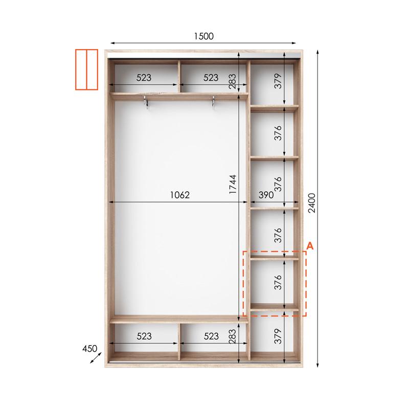 Шафа-купе Idea серія 1 дзеркало 150х45х240 см Дуб сонома (1087) - фото 2