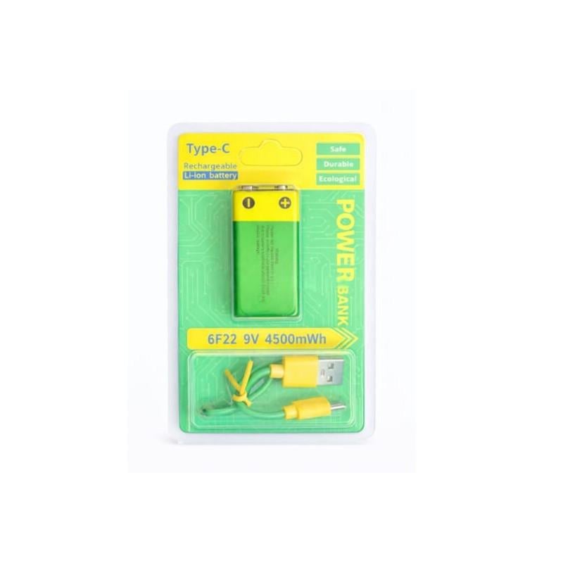Батарейка аккумуляторная Крона 9V 6F22 Li-Ion с USB Type-C зарядкой 4500 mWh (LM-226-953)