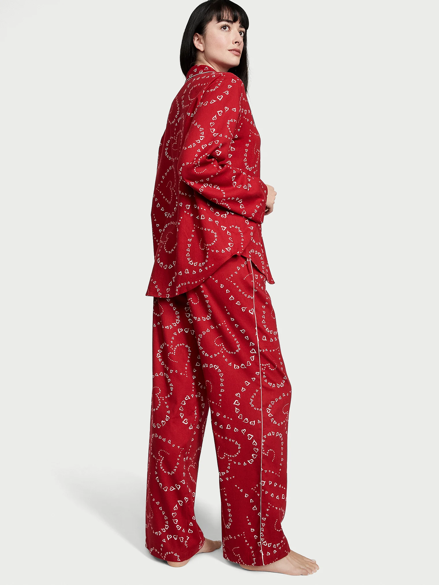 Піжама жіноча Victoria's Secret Flannel Long Pajama Set фланелева в сердечка М Червоний (17789843) - фото 2