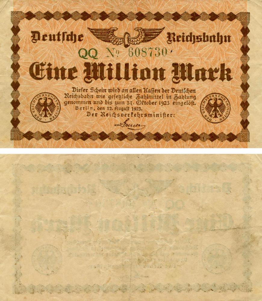 Коллекционная банкнота Германия Нотгельд 1 000 000 марок 1923 F-VF Берлин Разновидность 3 (Б18870)