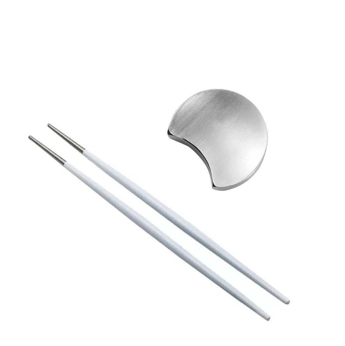 Комплект з круглої підставки і паличок для суші REMY-DECOR з білою ручкою Срібний