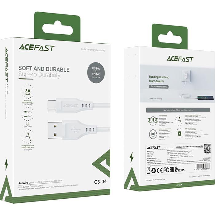 Кабель Acefast C3-04 USB 2.0 USB-A to USB-C 1,2 м 3A White (6974316280873) - фото 3 Кабель Acefast C3-04 USB 2.0 USB-A to USB-C 1,2 м 3A White (6974316280873) - фото 3