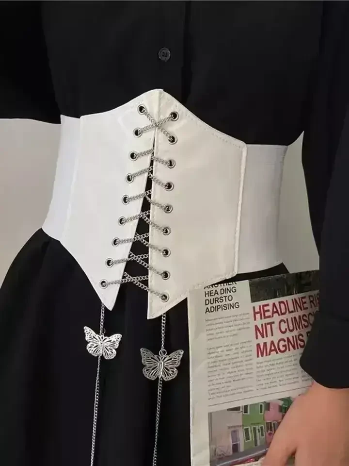 Широкий корсет на шнурівці-ланцюжку One size White (5727372) - фото 2