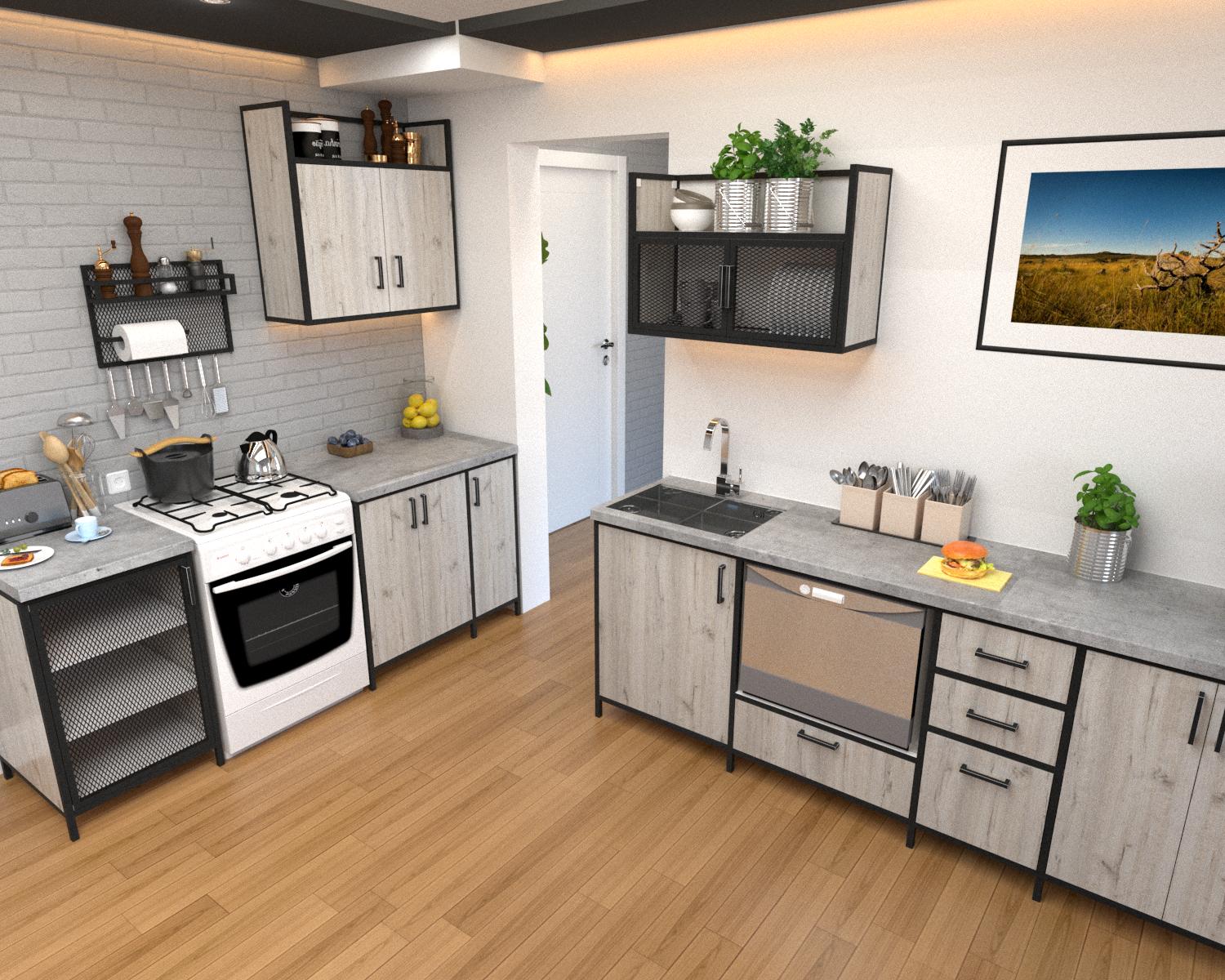 Кухня EcoLoft Аверс DSP-1265-2 в стиле лофт Дуб Кортона (DSP-1265-2)