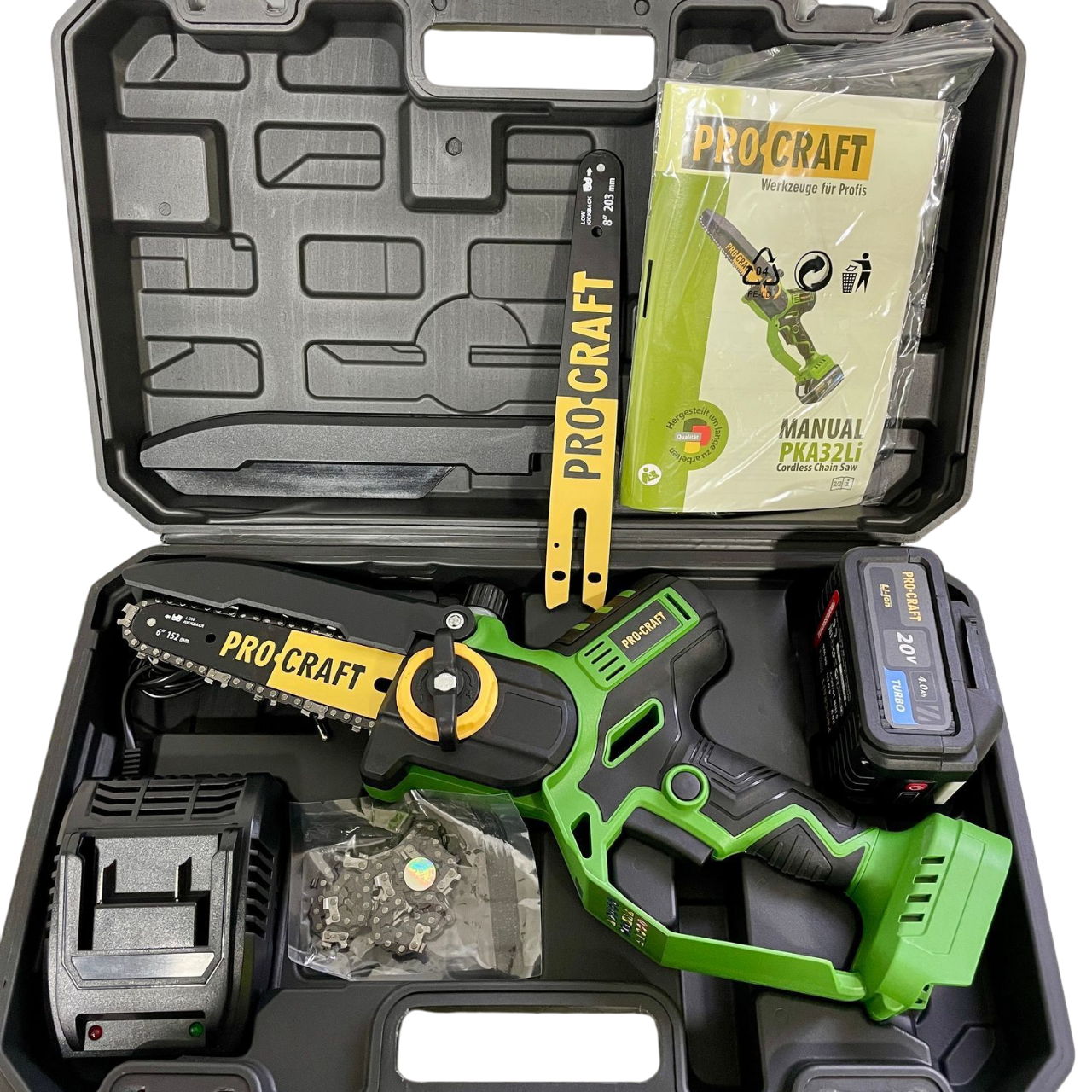Пила ланцюгова акумуляторна ProCraft PKA32Li 20В 2 АКБ 2 шини 2 ланцюги (030037)