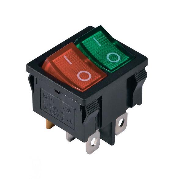 Переключатель с подсветкой 2 клав. TechnoSystems KCD1-6-2101N G+R/B 220V Green/Red (5500733)