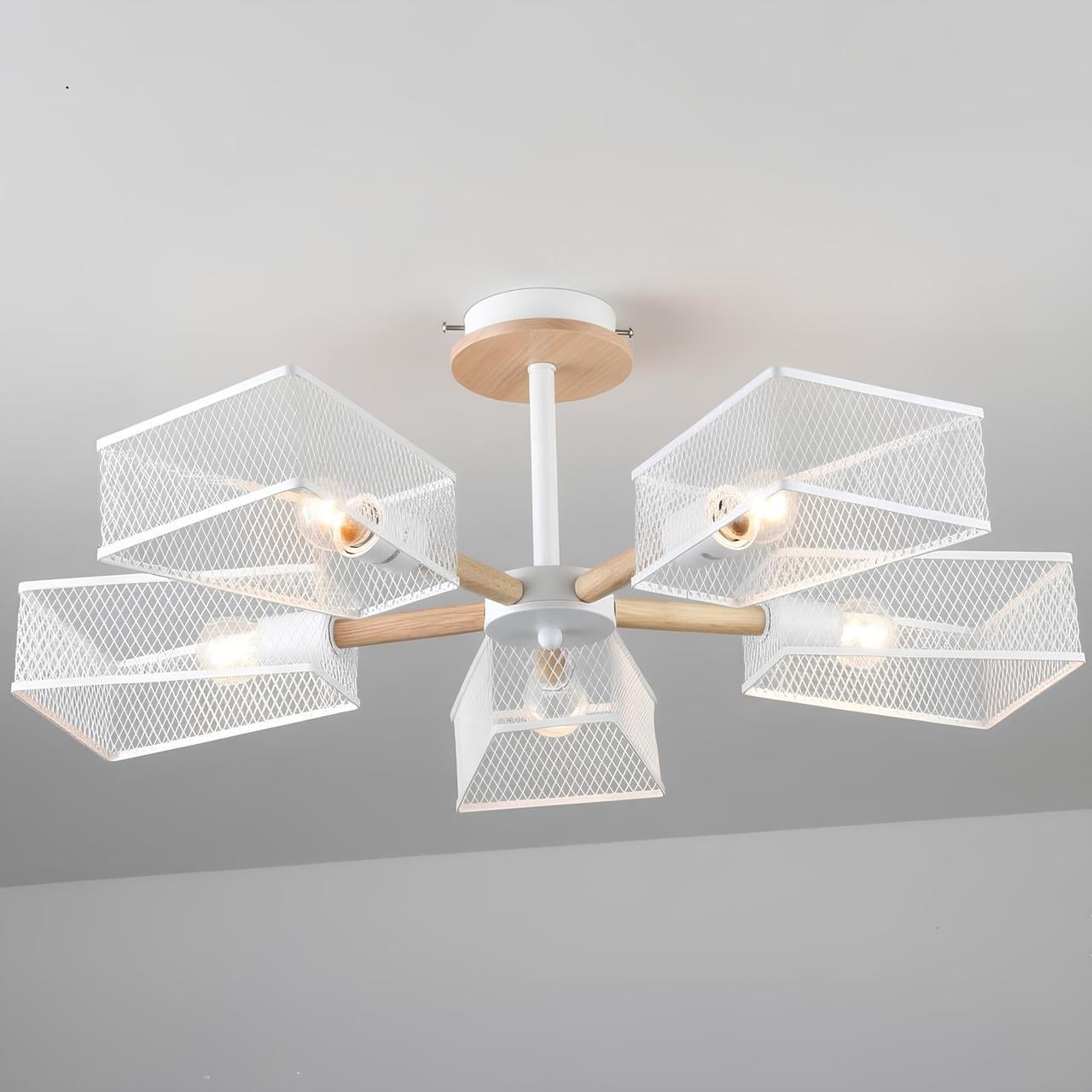 Люстра Valeso с металлически-деревянным каркасом под пять ламп Е27 Белый (B N6687/5)