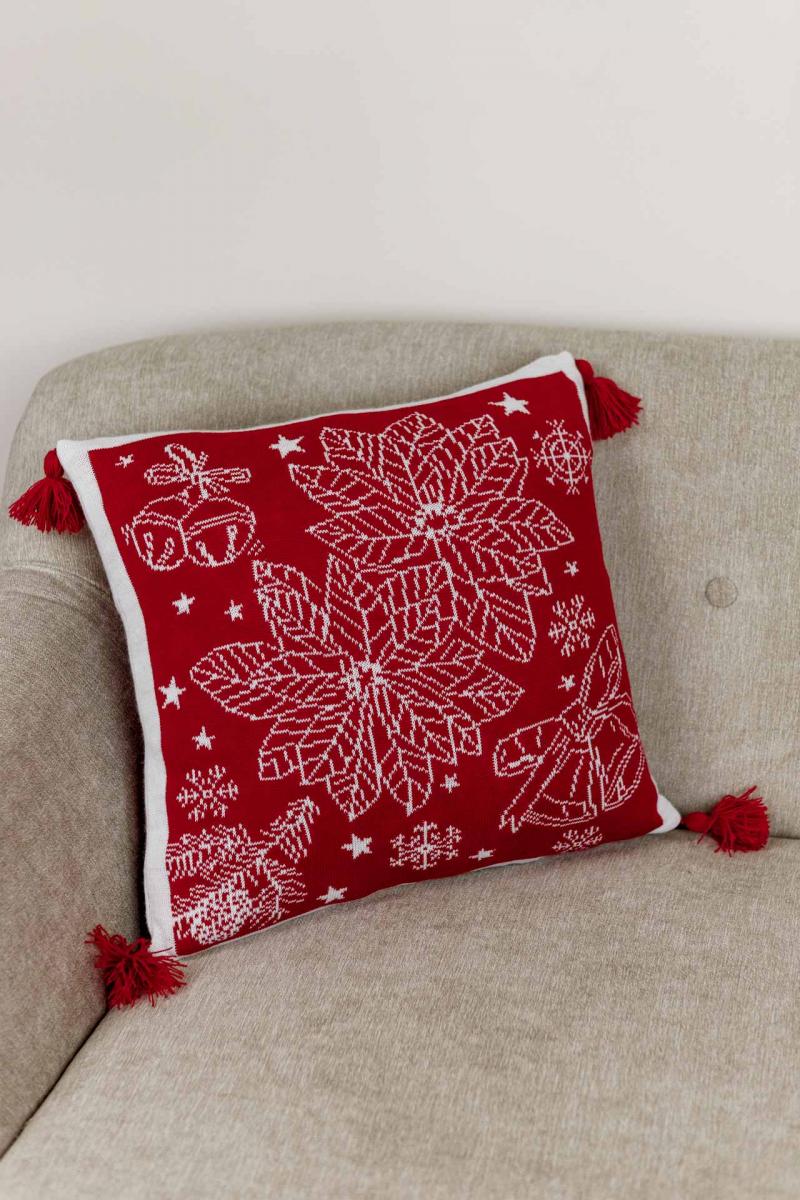 Наволочка в'язана Різдвяник червоний 45х45 см (030169)