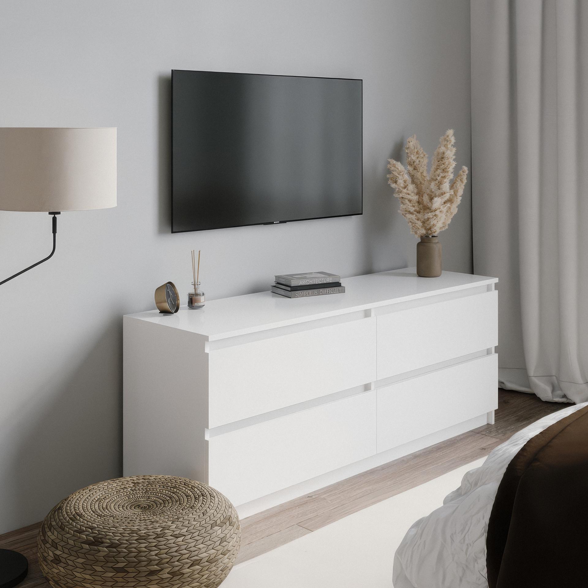 Тумба під телевізор на 4 шухляди без ручок FT-223 1400x400x530 мм Білий