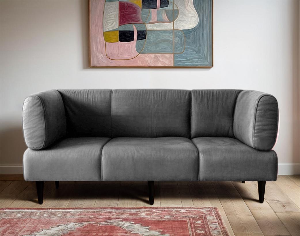 Диван с подлокотниками Tobi Sho Бенно-1 офисный с конусной ногой 1800х720х750 мм велюр Emilia 91 Silver