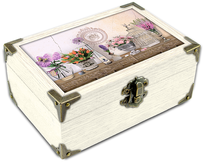 Шкатулка деревянная-эко Прованс Букет тюльпанов и дельфиниумов 10х15 см Белый (пршк0304бп10х15)