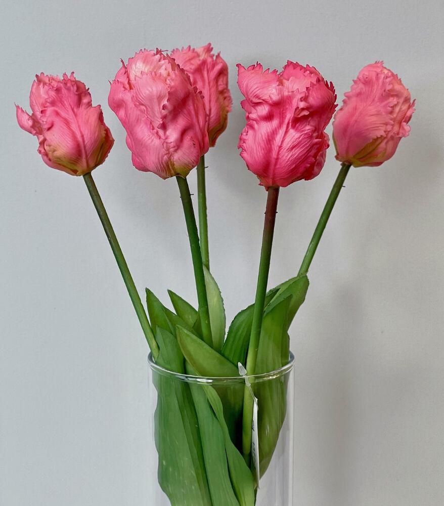 Тюльпани штучні латексні махрові букет 5 квіток рожевий