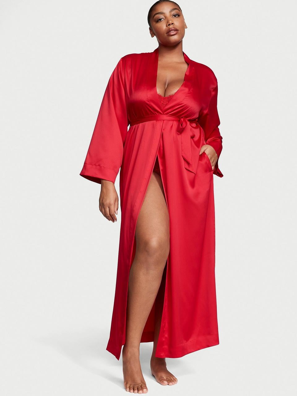 Халат длинный Victoria's Secret Satin Long Robe XS/S Красный (2176790582)
