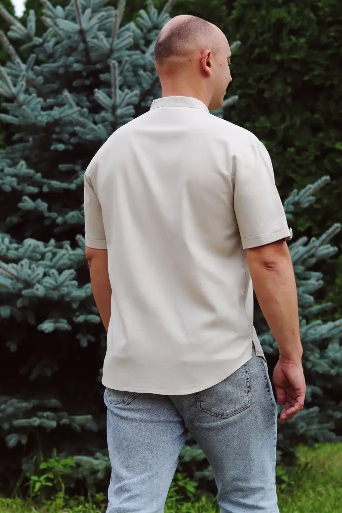Рубашка мужская льняная S/M Бежевый (0001859-S/M) - фото 3 Рубашка мужская льняная S/M Бежевый (0001859-S/M) - фото 3