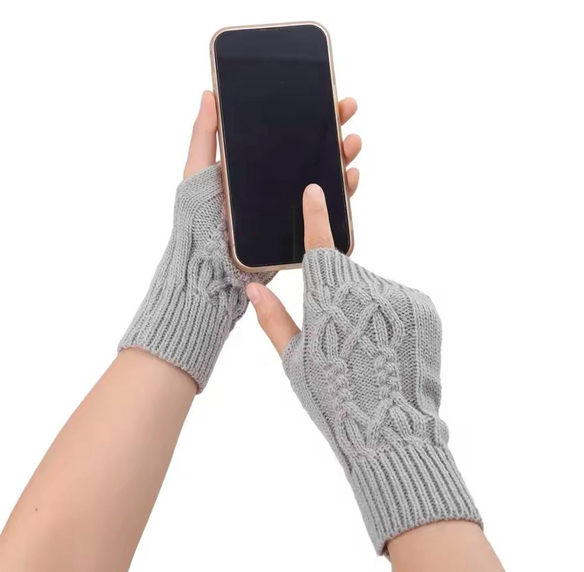 Перчатки митенки Wuke без пальцев вязаные one size Серый - фото 2 Перчатки митенки Wuke без пальцев вязаные one size Серый - фото 2