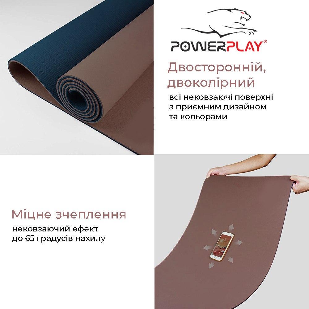 Коврик PowerPlay 4150 TPE Premium Performance Mat для йоги и фитнеса 183x61x0,6 см Синий - фото 8