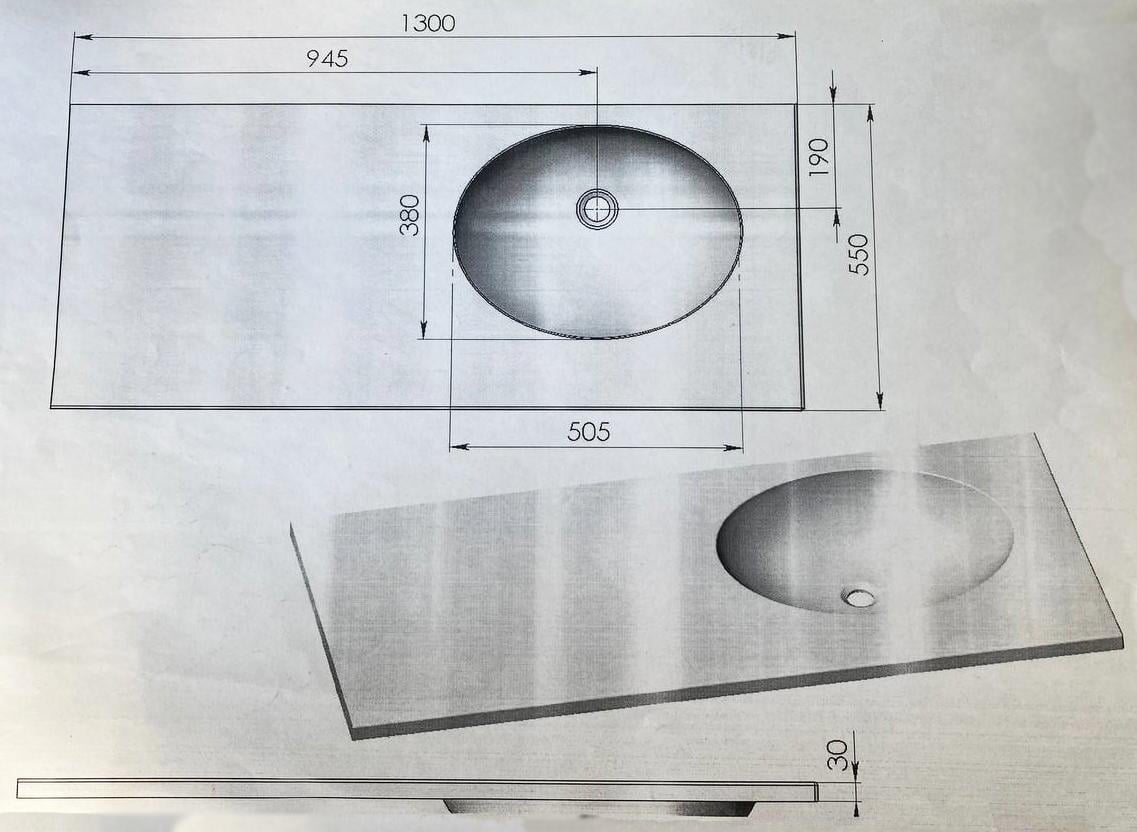 Стільниця з чашею Snail Стелла 1300х505 мм Білий глянець (9А100) - фото 2