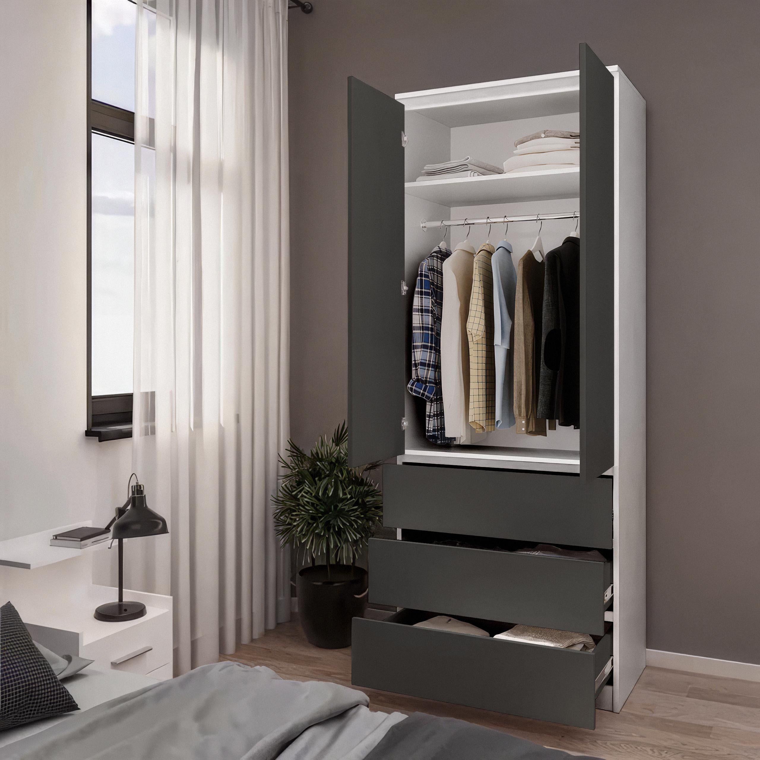 Шкаф со штангой и ящиками T-211 803х502х2117 мм Белый/Антрацит